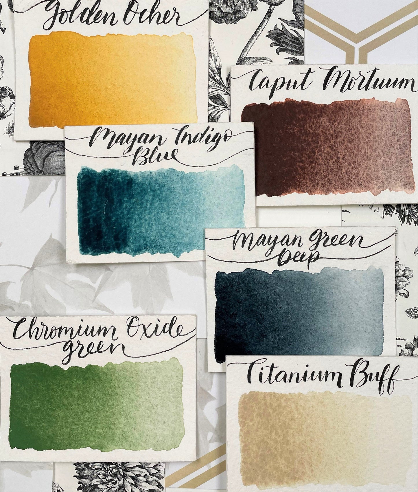 Stoneground Paint Co. "Earth Palette" 6pc Watercolor Set - Photo of close up paint swatches - Mona Lisa Artists Materials Calgary Alberta