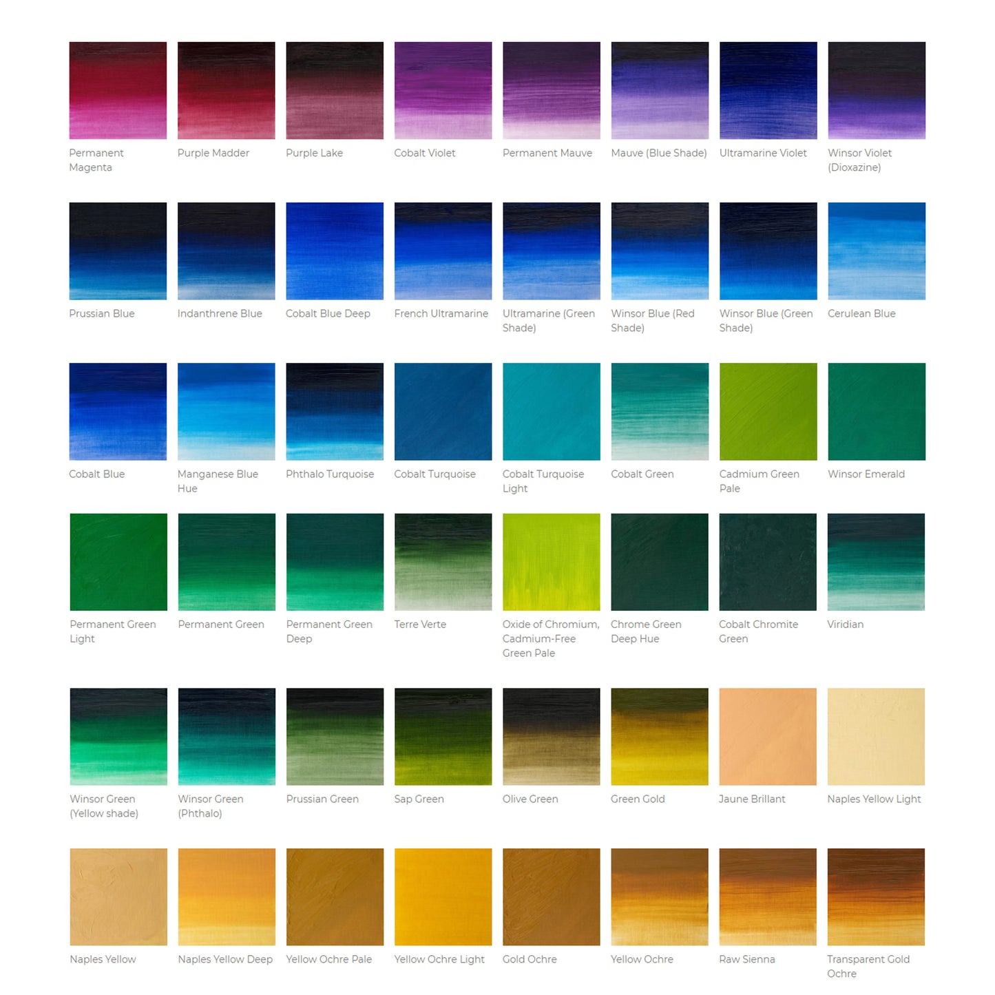 Color Chart 2 Winsor & Newton™ Artists' Oil Colour (Series 4 & 5) - Mona Lisa Artists' Materials Calgary Alberta