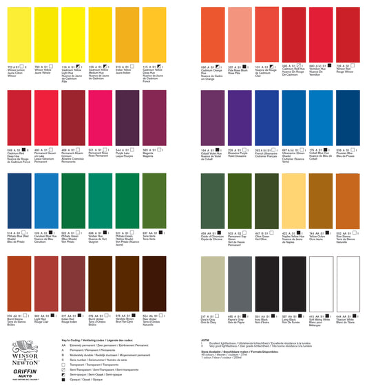 Colour Chart Winsor & Newton™ Griffin Alkyd Fast Drying Oil Colour - Mona Lisa Artists' Materials Calgary Alberta