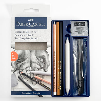 Faber-Castell Charcoal Sketch 7pc Set 02, set contents - Mona Lisa Artists Materials Calgary Alberta Canada