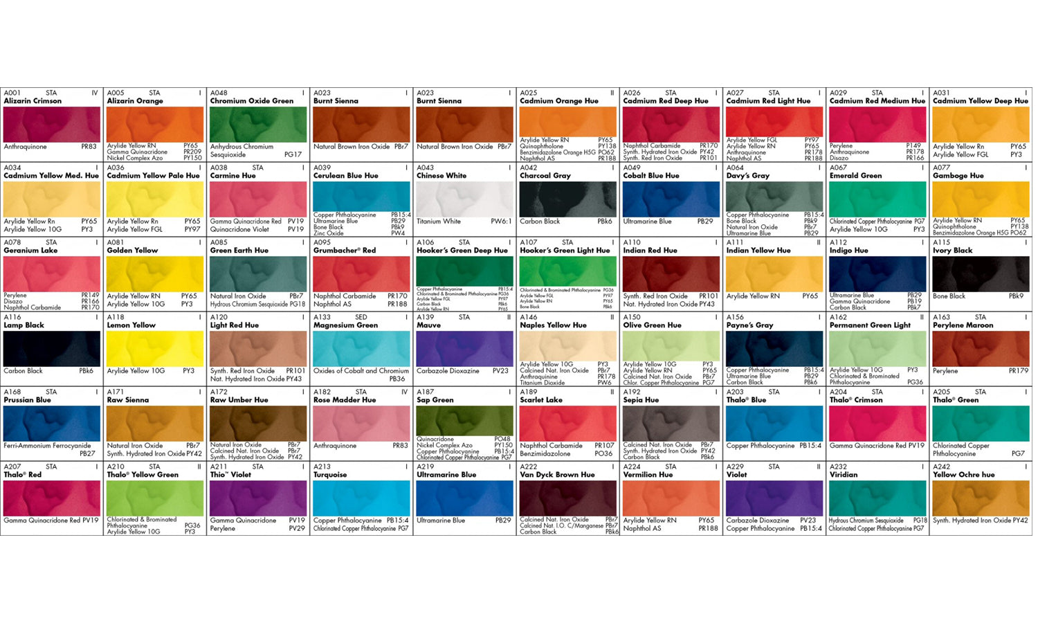 Grumbacher Academy Watercolor Paint (75ml) Color Swatches - Mona Lisa Artists' Materials Calgary Alberta