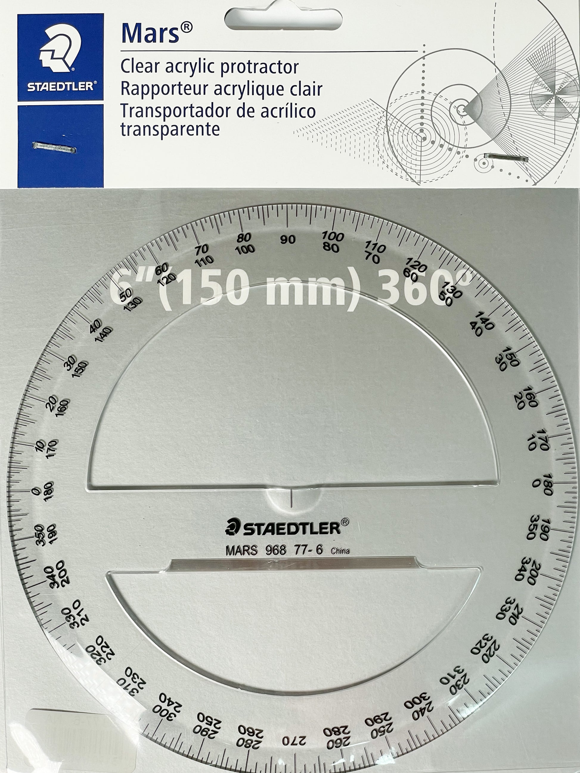 Staedtler Mars® Clear Acrylic Protractor - 6" (150mm) 360°