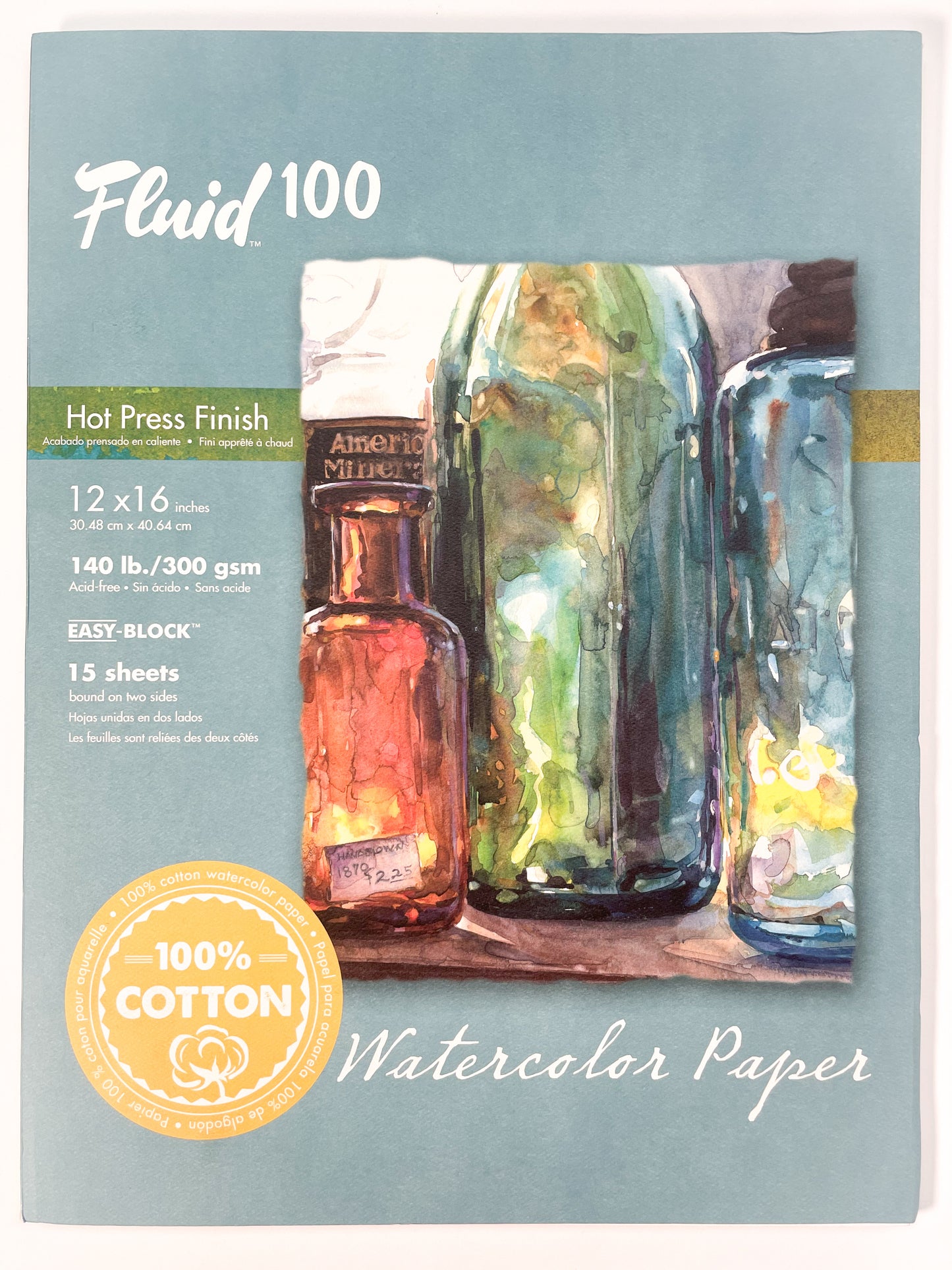 Fluid 100™ Hot Press Finish Watercolor Block (12"x16") - Mona Lisa Artists' Materials