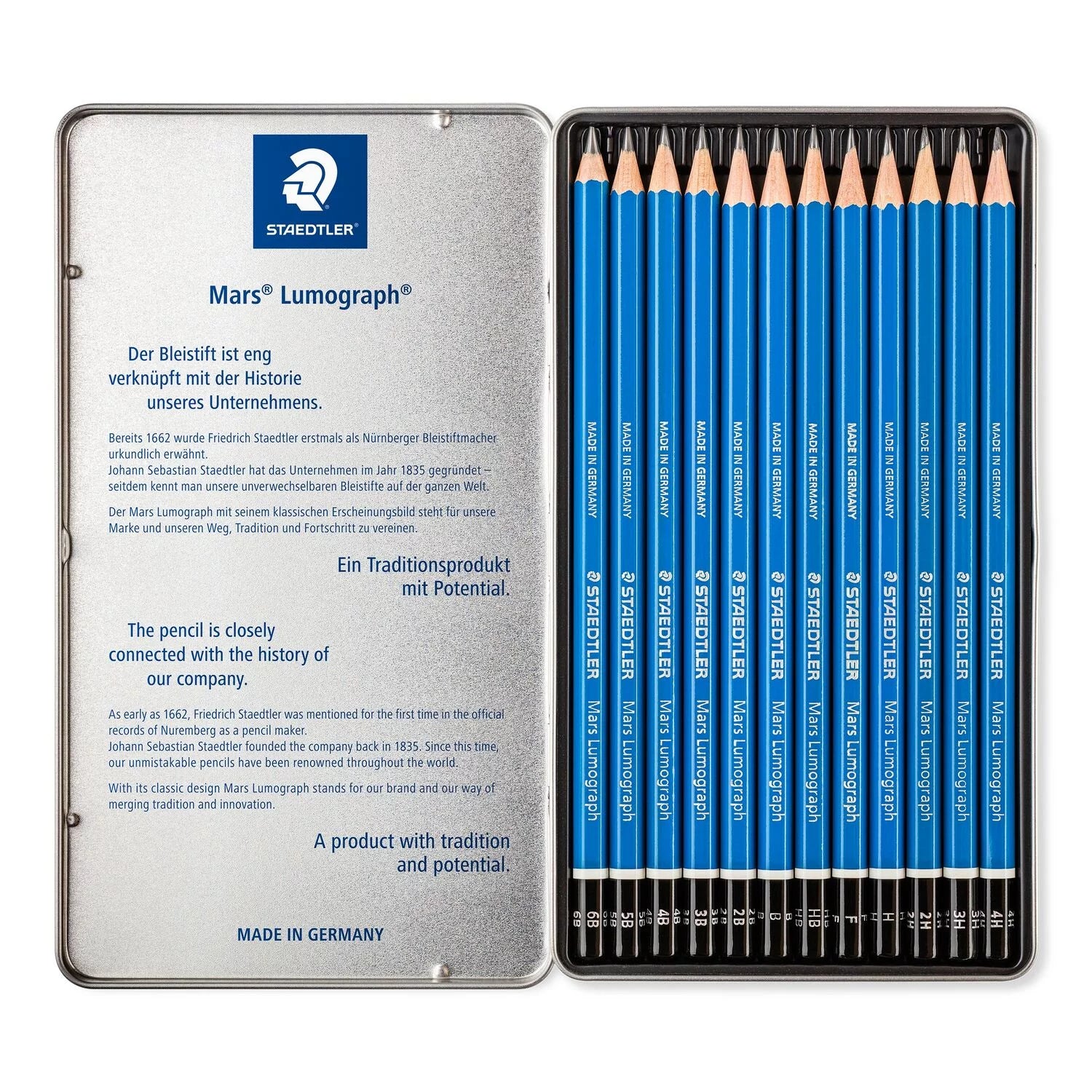 Inside of set Staedtler Mars Lumograph® 100 Drawing Pencil 12pc Set - Mona Lisa Artists' Materials Calgary Alberta