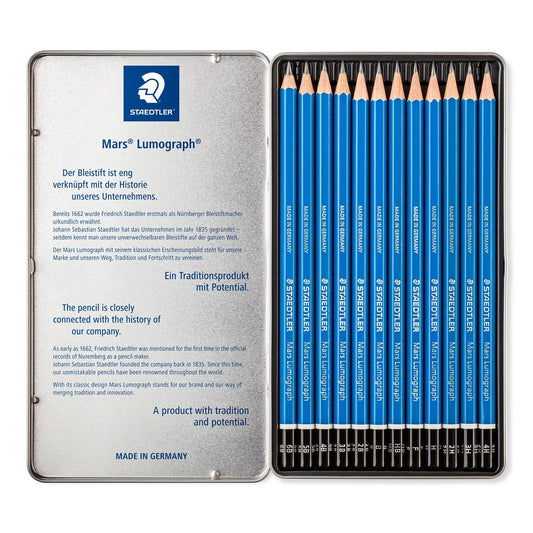Inside of set Staedtler Mars Lumograph® 100 Drawing Pencil 12pc Set - Mona Lisa Artists' Materials Calgary Alberta