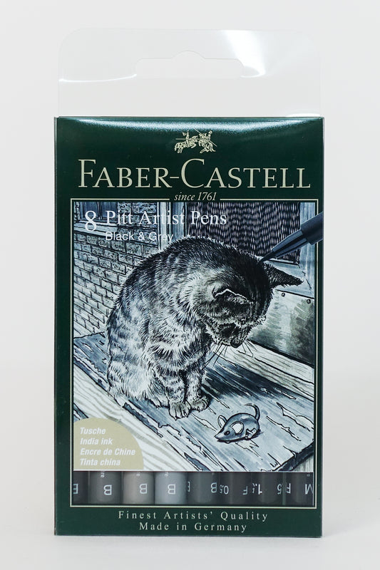 Faber-Castell 8 Pitt Artist Pens - Black and Grey
