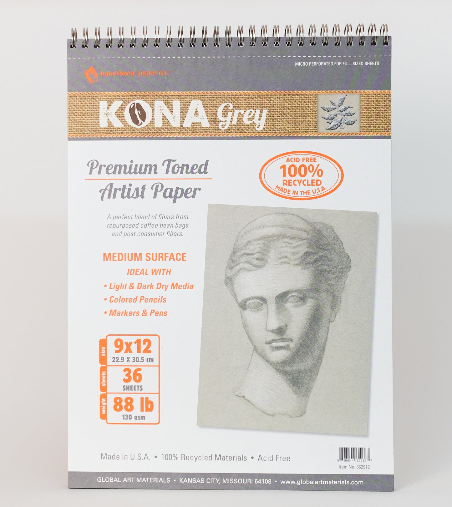 KONA Grey Premium Toned Artist Paper (9"x12" Sketchbook) - Handbook Paper Co.
