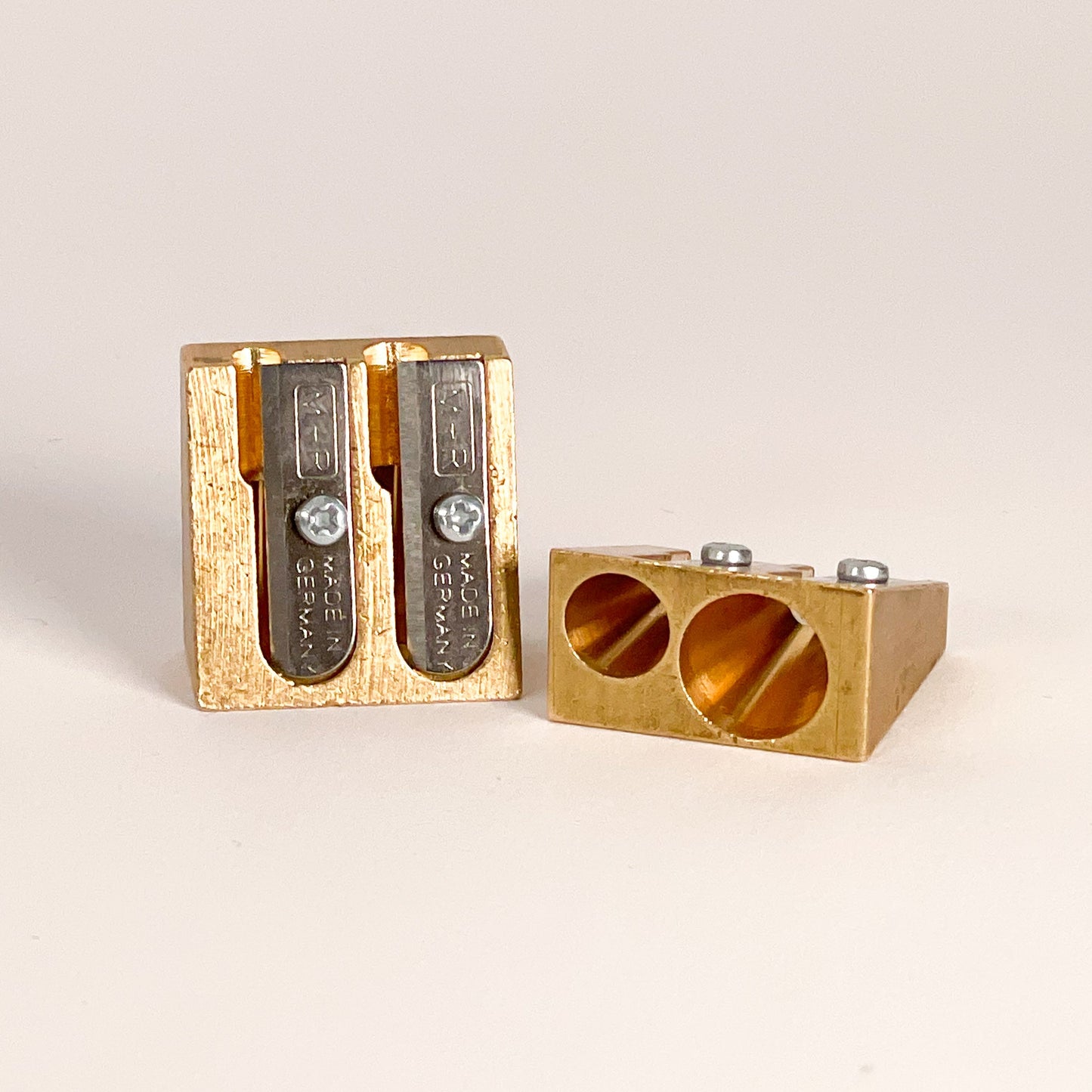 Möbius + Ruppert (M+R) Brass Double Hole Metal Sharpener - Mona Lisa Artists' Materials Calgary Alberta