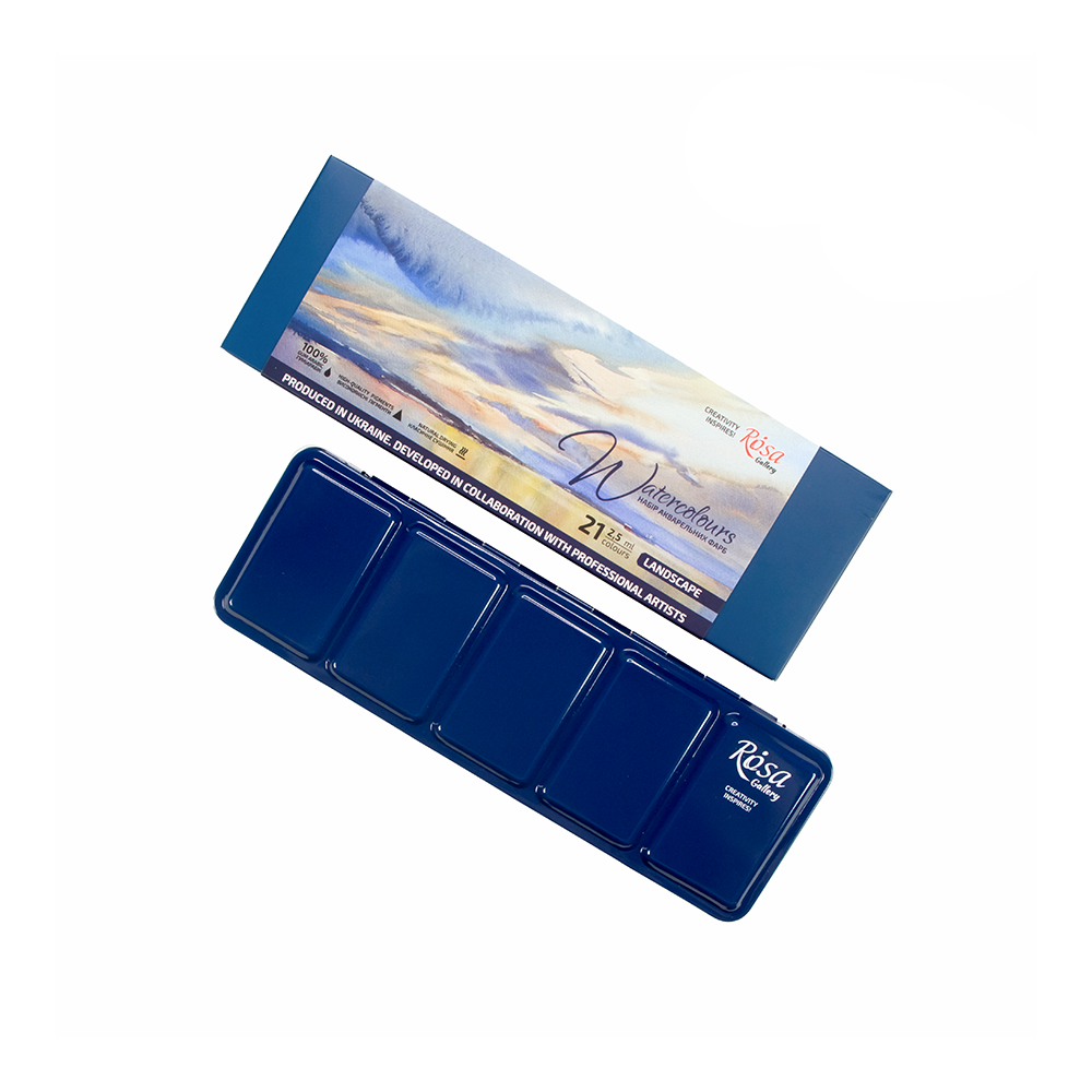 ROSA Gallery 21pc "Landscape" Watercolour Set - exterior and included metal case - Mona Lisa Artists' Materials Calgary Alberta