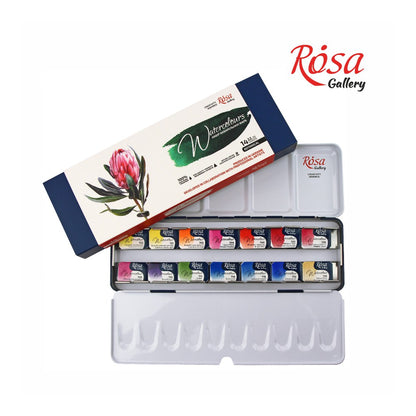 ROSA Gallery 14pc "Botanical" Watercolour Set - Made in Ukraine - Photo of Exterior Packaging/included contents - Mona Lisa Artists Materials Calgary Alberta