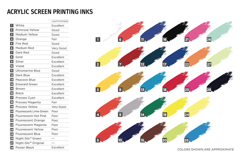 Speedball Acrylic Printing Ink Color Swatches