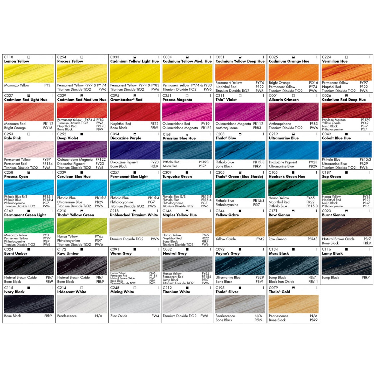 Grumbacher Academy Acrylic Paint Color Swatches